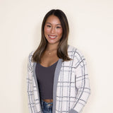 Simply Southern for Women Open Front Plaid Cardigan for Women in White/Grey