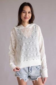 Simply Southern Open Knit Hoodie for Women in Pearl