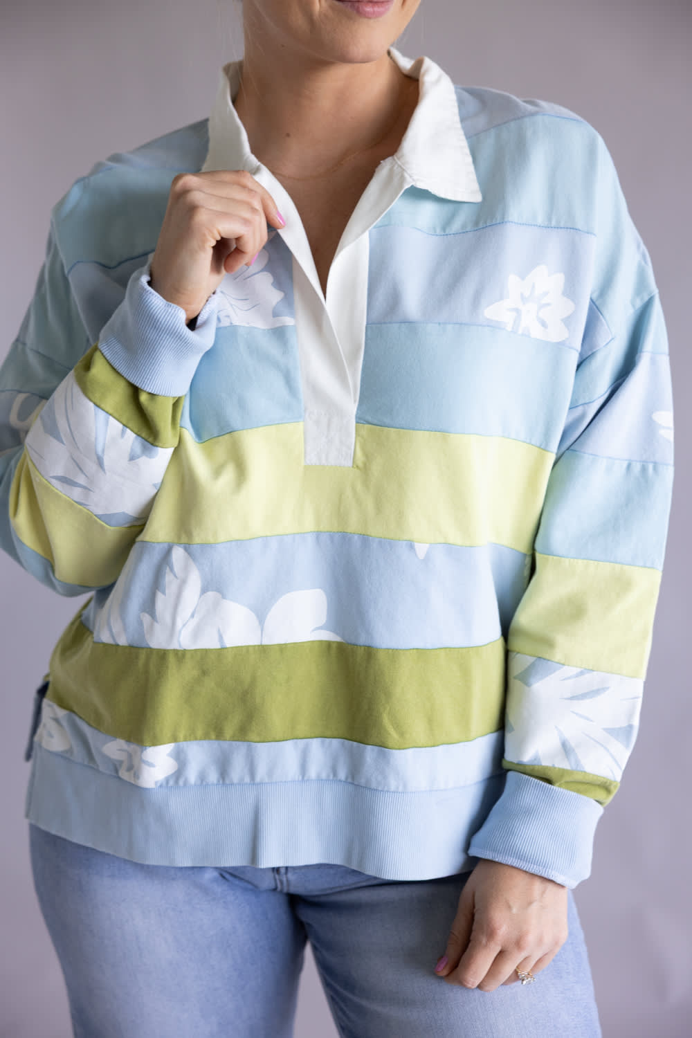 Simply Southern Palm Polo Pullover for Women in Blue