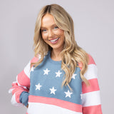 Womens Simply Southern Patched Stars & Stripes Crewneck Sweatshirt for Women in Multi