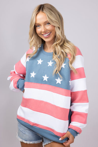 Womens Simply Southern Patched Stars & Stripes Crewneck Sweatshirt for Women in Multi