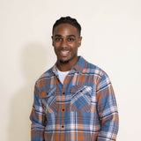 Mens Simply Southern Plaid Shacket Shirt for Men in Blue/Orange