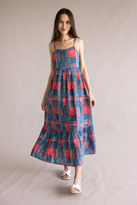 Simply Southern Prim and Coastal Tiered Dress for Women in Blue and Red