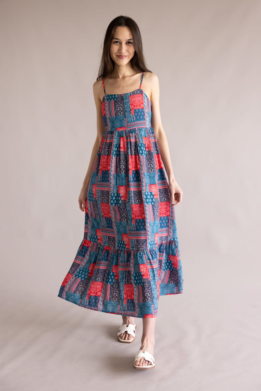 Simply Southern Prim and Coastal Tiered Dress for Women in Blue and Red