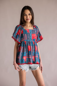 Simply Southern Prim and Coastal Top for Women in Blue and Red