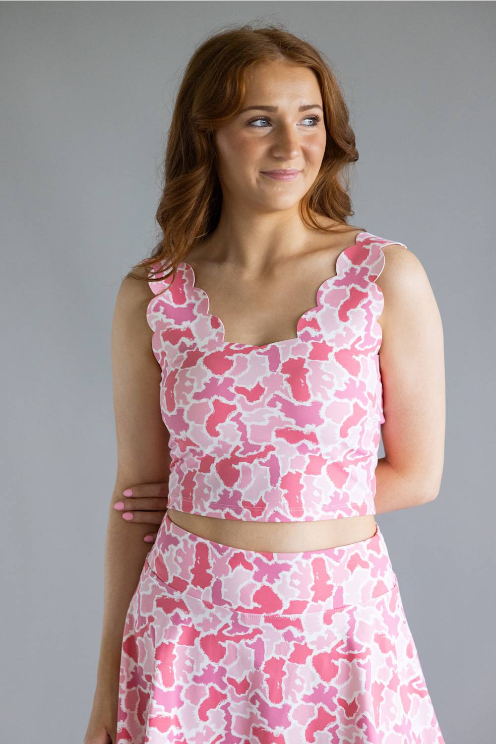 Simply Southern Scalloped Tank for Women in Pink Camo