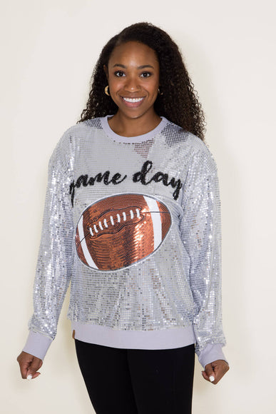 Womens Simply Southern Sequin Game Day Sweater for Women in Silver