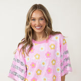 Simply Southern Sequin Top Daisy Shirt for Women in Pink 