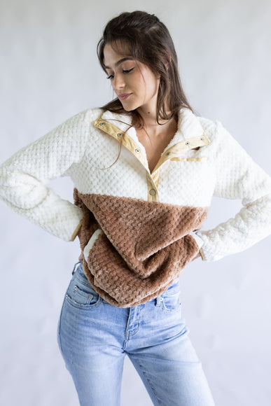 Simply Southern Simply Soft Color Block Pullover for Women in Umber Brown