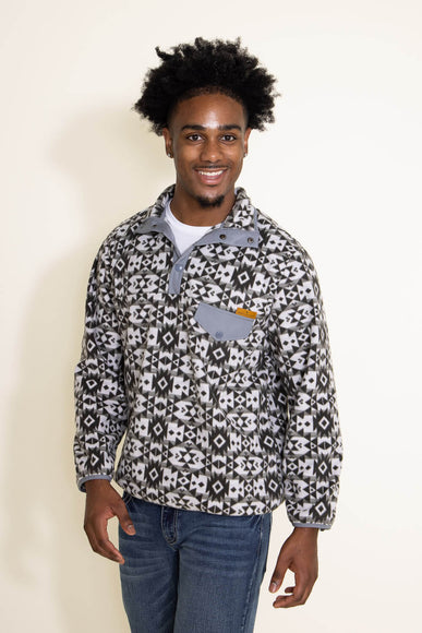 Mens Simply Southern Pullover Snap Fleece Geo Print Pullover for Men in Grey