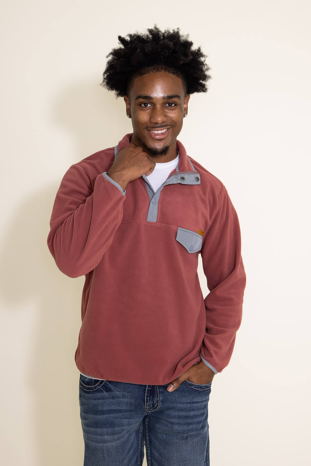 Simply Southern Snap Fleece Pullover for Men in Red