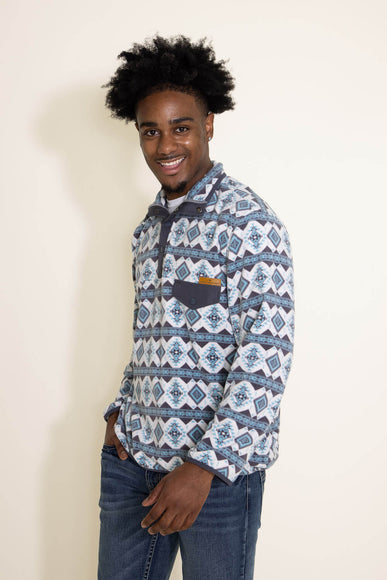Men's Simply Southern Snap Fleece Tribal Print Pullover for Men in Blue