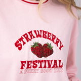 Simply Southern Womens Strawberry Festival Varsity Crew Sweatshirt for Women in Pink