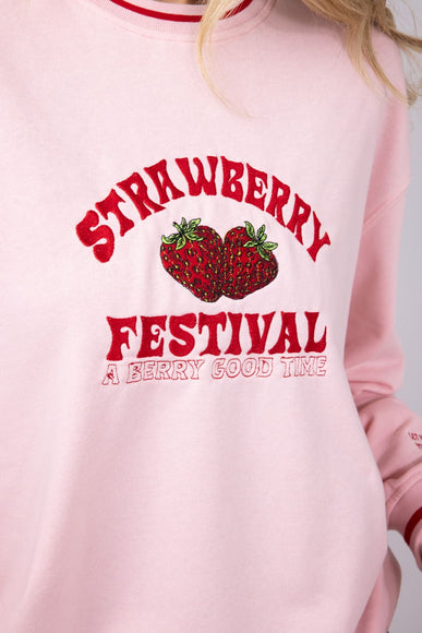 Simply Southern Womens Strawberry Festival Varsity Crew Sweatshirt for Women in Pink