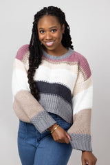Simply Southern Striped Cropped Sweater for Women in Plum