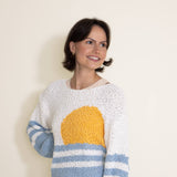 Simply Southern Womens Clothing Sun With Stripes Popcorn Crewneck Sweater for Women in White