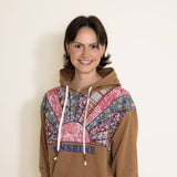 Simply Southern Sunshine Patchwork Hoodie for Women in Brown