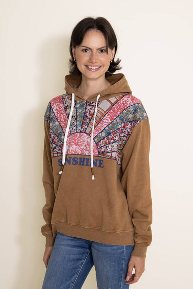 Simply Southern Sunshine Patchwork Hoodie for Women in Brown