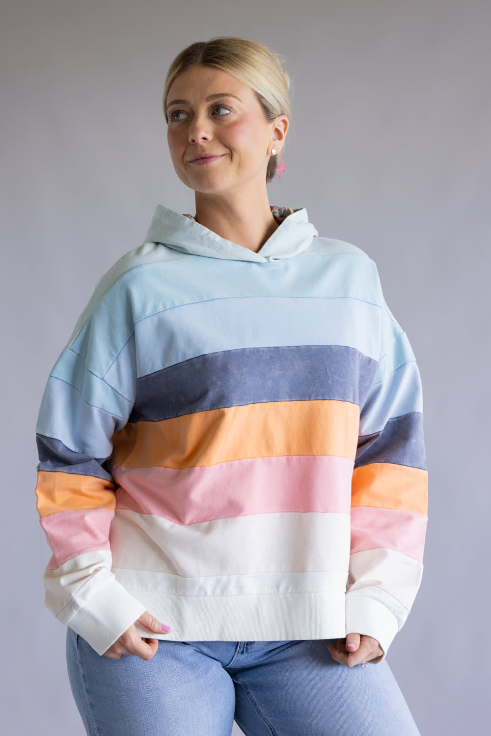 Simply Southern Washed Stripe Hoodie for Women in Multi