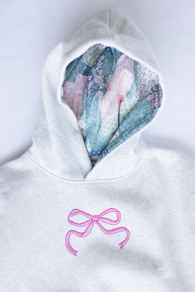 Simply Southern Girls Youth Embroidered Dilara Bow Hoodie for Girls in Heather Grey