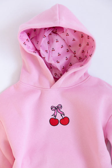 Simply Southern Youth Embroidered Dilara Cherry Hoodie for Girls in Pink