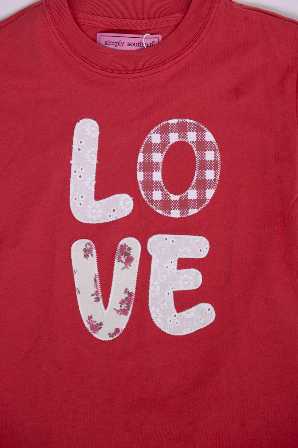 Simply Southern Youth Love Patch T-Shirt for Girls in Red