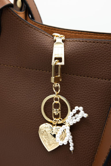 Small Pearl Bow Heart Purse Charm in Gold