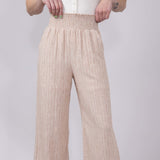 Smocked Waist Linen Pants for Women in Almond