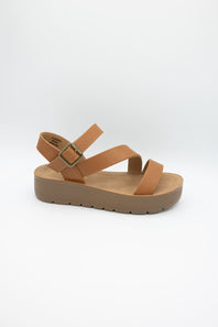 Soda Edoly Asymmetrical Platform Sandals for Women in Cognac