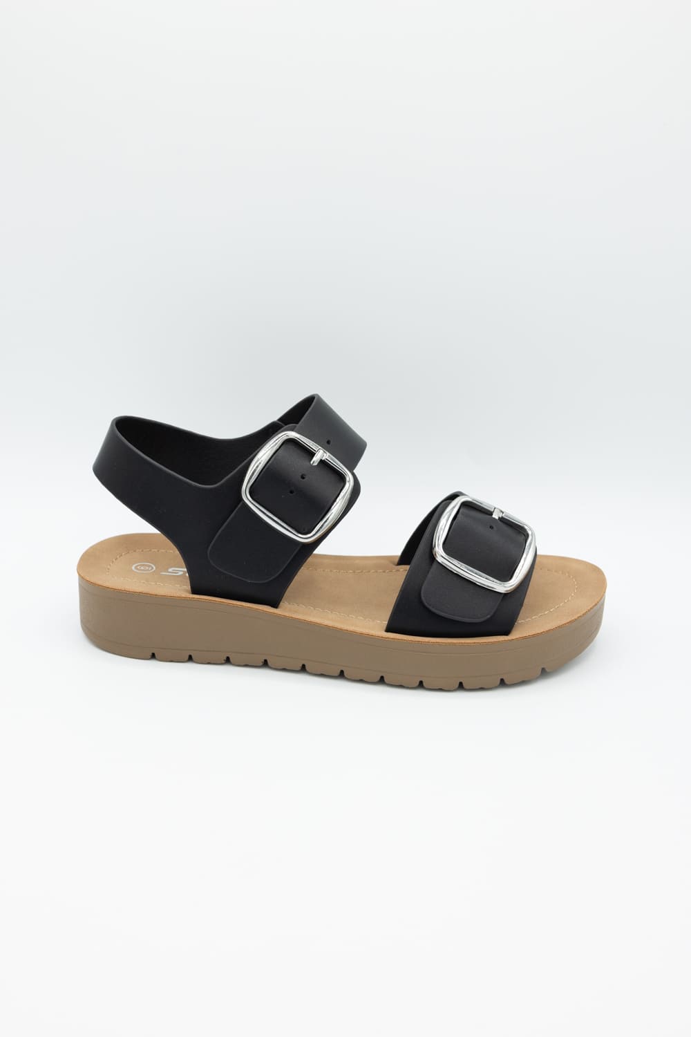 Soda Jackie Platform Sandals for Women in Black/Tan