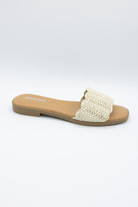 Soda Screen Raffia Slide Sandals for Women in Bone