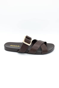 Soda Terse Slide Sandals in Brown
