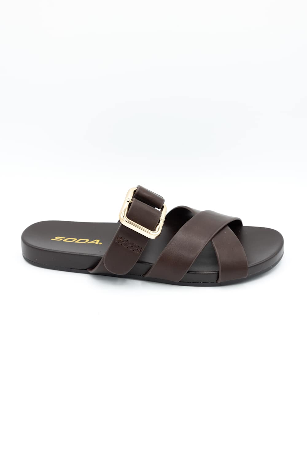 Soda Terse Slide Sandals in Brown