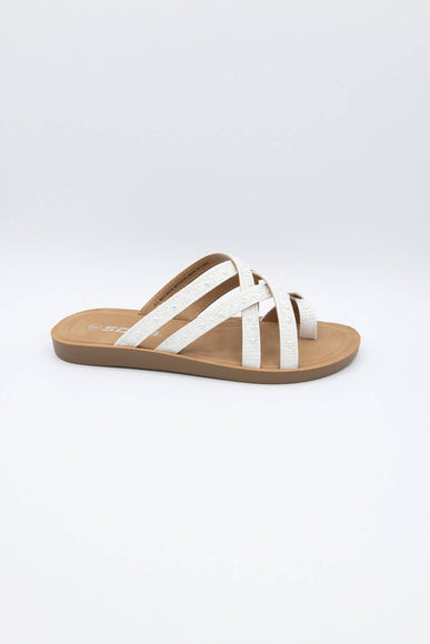 Soda Step Up Strappy Rhinestone Slides for Women in Pearl White