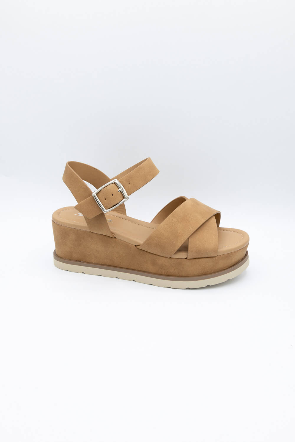 Soda Clever Criss Cross Platform Sandals for Women in Tan