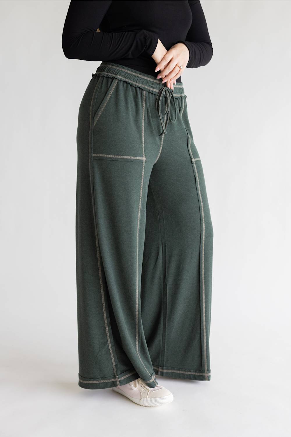 Final Touch Soft Wide Leg Lounge Pants for Women in Hunter Green | FP3291-HUNTERGREEN