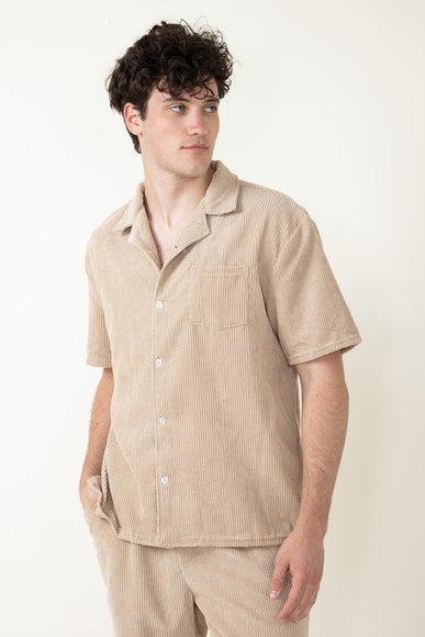 Corduroy Button Up Shirt for Men in Tan
