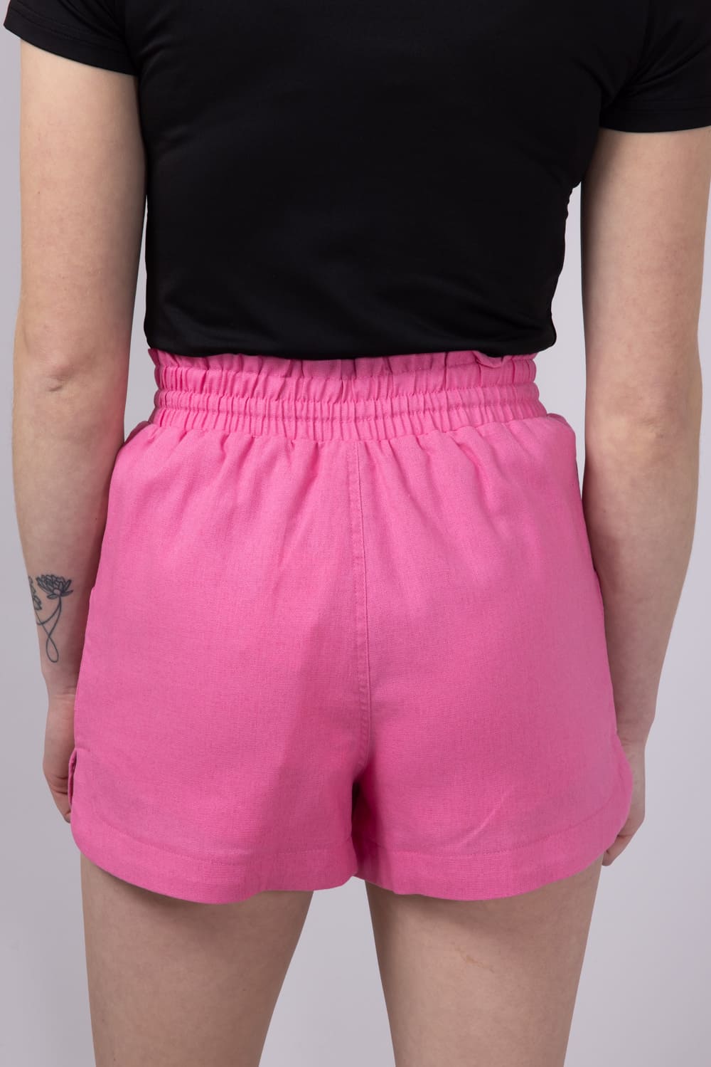Elastic Waist Linen Shorts for Women in Hot Pink | NP70478