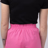 Elastic Waist Linen Shorts for Women in Hot Pink