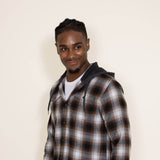 Plaid Flannel Hooded Shirt for Men in Grey/Brown