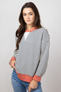 Stripe Knit Top for Women in Charcoal
