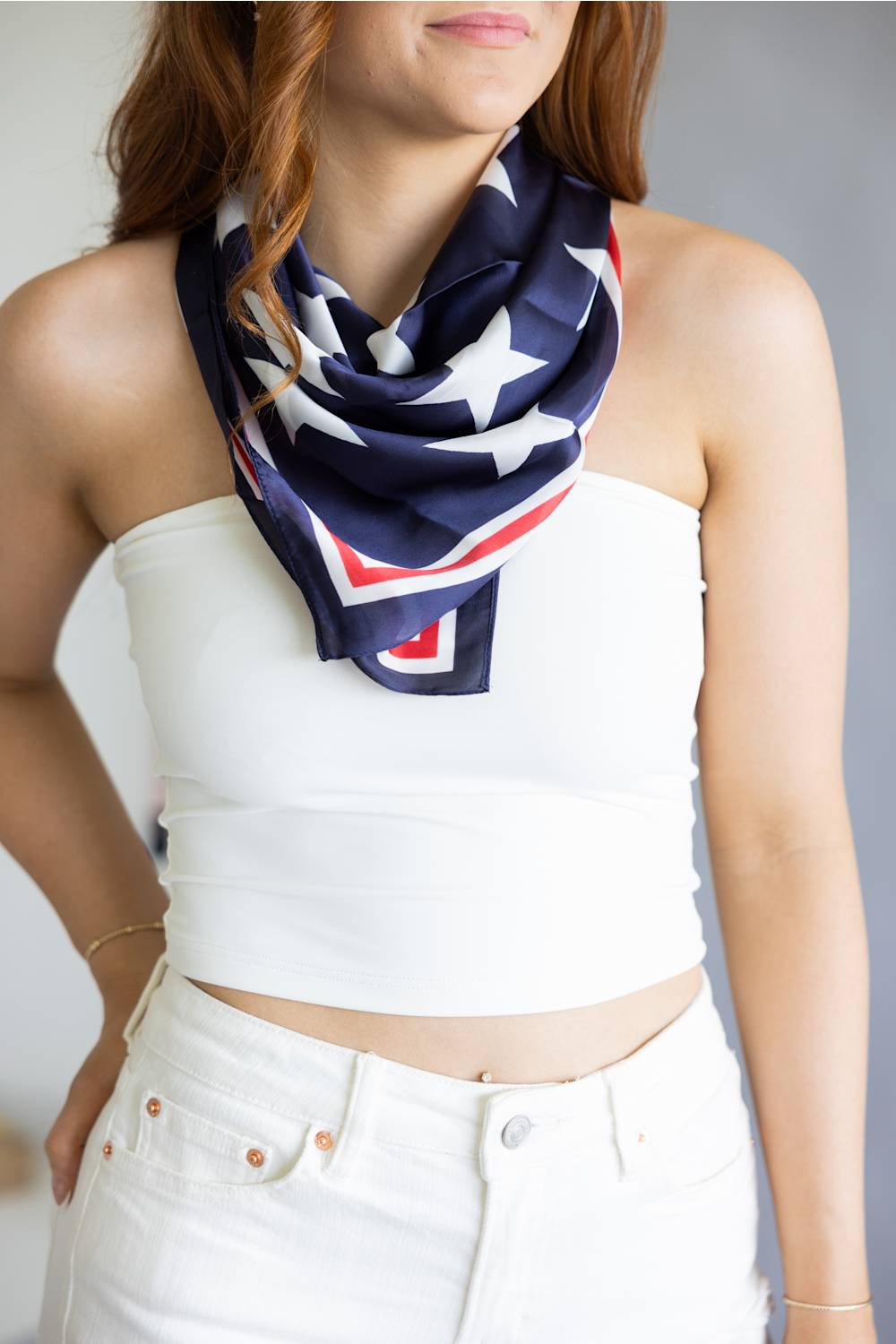 Stars Americana Silk Scarf for Women in Navy