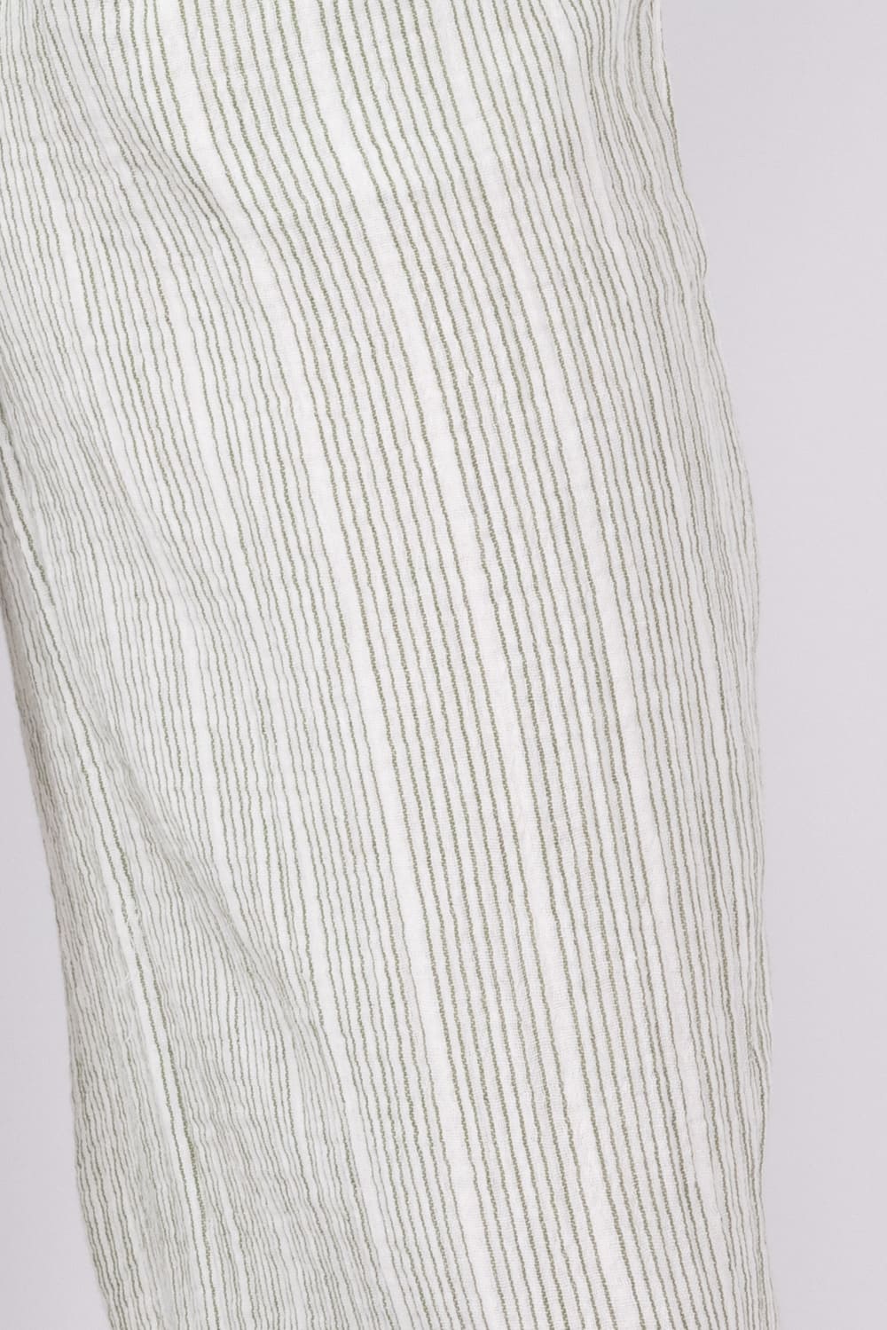 【送料&関税込】  Hr Wide Ecru Linen Stripe Smocked Waist Linen Pants for Women in Sage/Cream