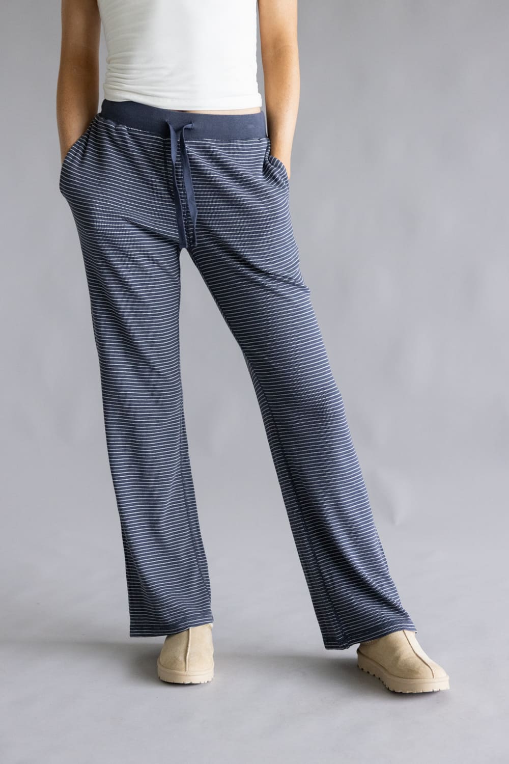 Stripe Thermal Lounge Pants for Women in Charcoal Blue