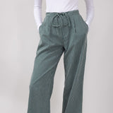 Striped Brushed PJ Pants for Women in Hunter Green