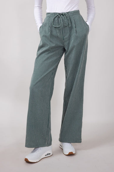 Striped Brushed PJ Pants for Women in Hunter Green