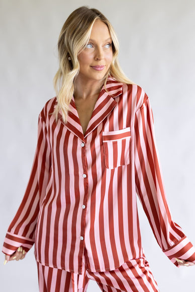 Striped Satin Pajama Set for Women in Blush