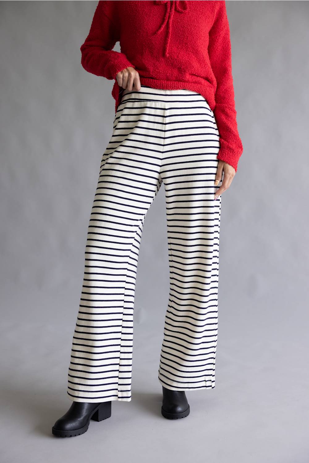 Striped Wide Leg Lounge Pants for Women in Black