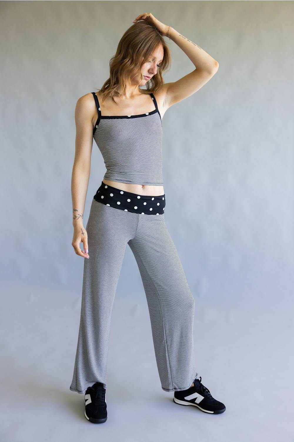 Stripes & Polka Dots Matching Set for Women in Black/Off White | BS412-3-BLACKOFFWHITE
