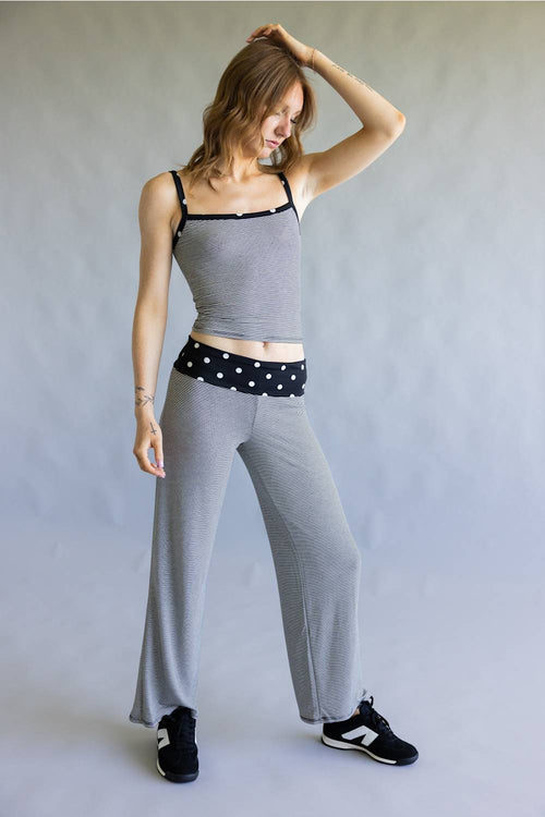 Stripes & Polka Dots Matching Set for Women in Black/Off White | BS412-3-BLACKOFFWHITE